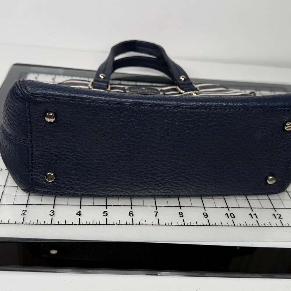 Kate Spade Navy and White Striped Royal Blue Satchel. Slight edge wear. - Picture 5 of 10